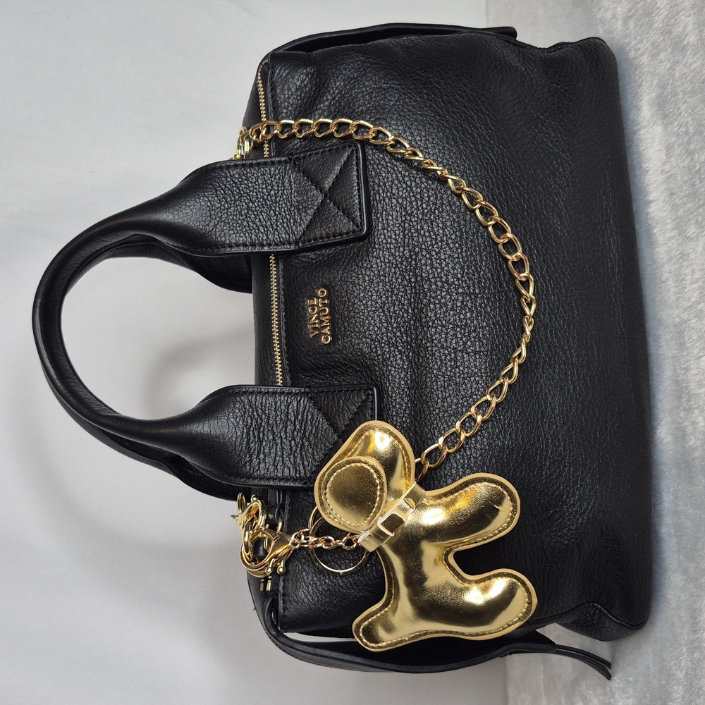 Vince Camuto Black Leather Handbag with Gold Accents - Picture 6 of 17